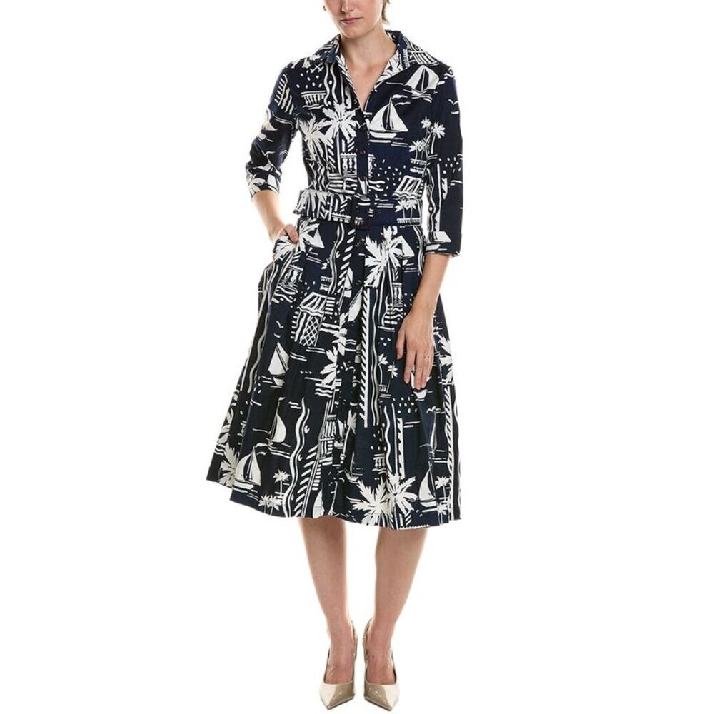 Samantha Sung Womens  Amber Cote D'azure Midi Shirtdress, Blue
